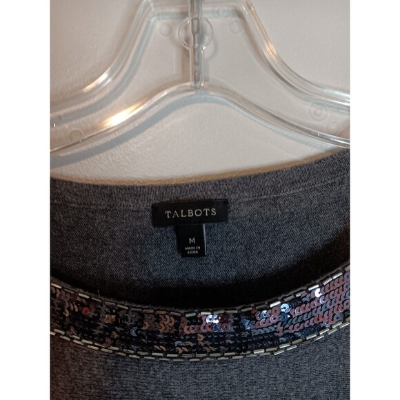 Talbots Knit Top Sequin Neckline Dark Grey Sz Medium - Picture 2 of 5